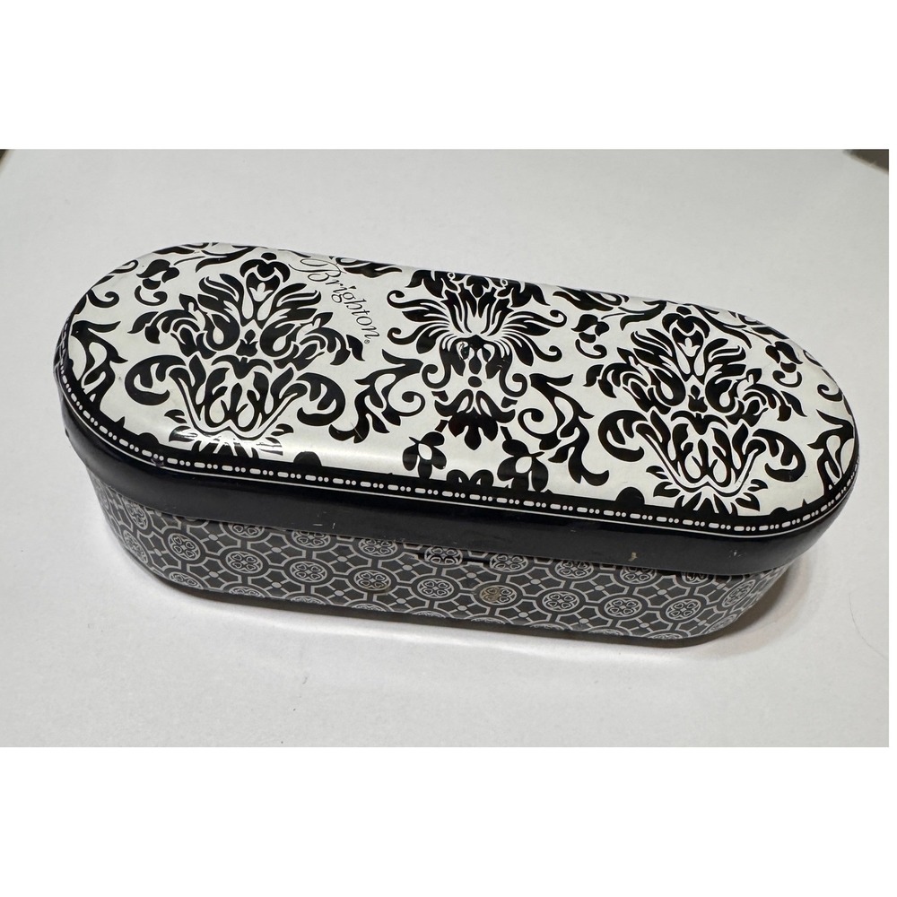Brighton Sunglasses Case Hard Shell Tin Black White Damask Geometric Print